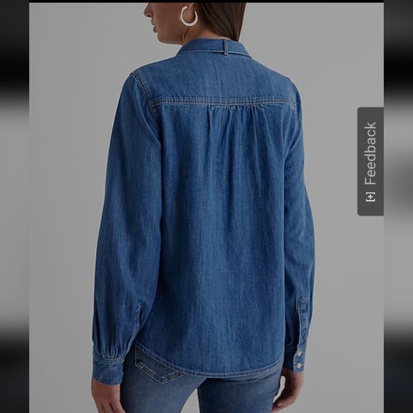 Express Relaxed Portfolio Denim Button Up Shirt Size Large - Picture 2 of 6